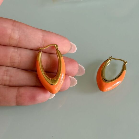 Elegant Gold and Orange Hoop Earrings A974 - Picture 2 of 4
